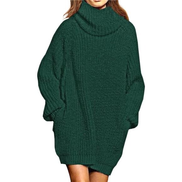 Pink Queen Women's Loose Turtleneck Oversize Long Pullover Sweater Dress - Picture 1 of 7